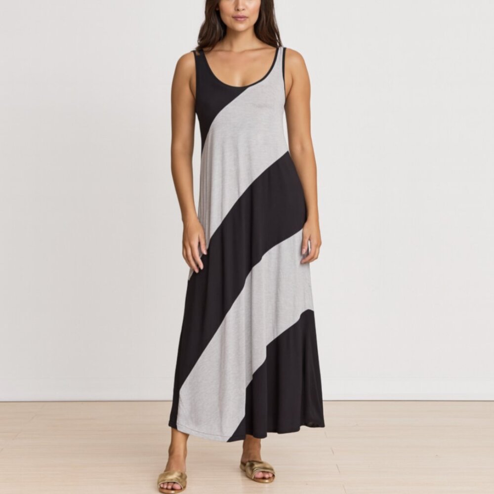 NWT AQUA XS Colorblock Maxi Dress Black Gray Sleeveless Tank Style Long